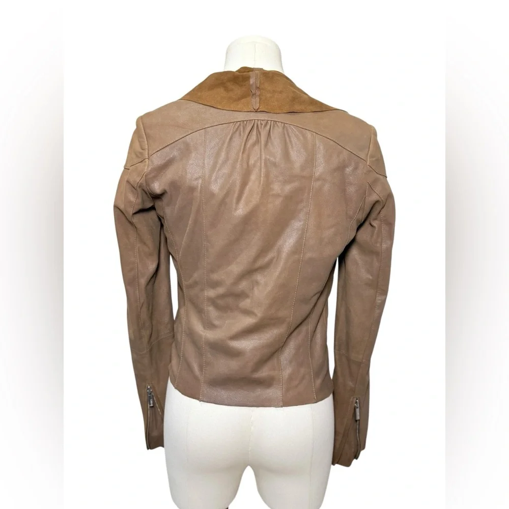 Vintage Y2K Leather Moto Jacket Brown Suede Waterfall Collar XS Michael Kors